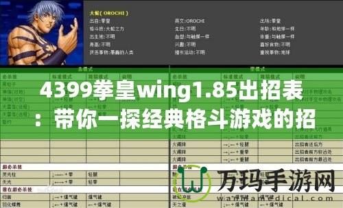 4399拳皇wing1.85出招表：帶你一探經(jīng)典格斗游戲的招式奧秘！