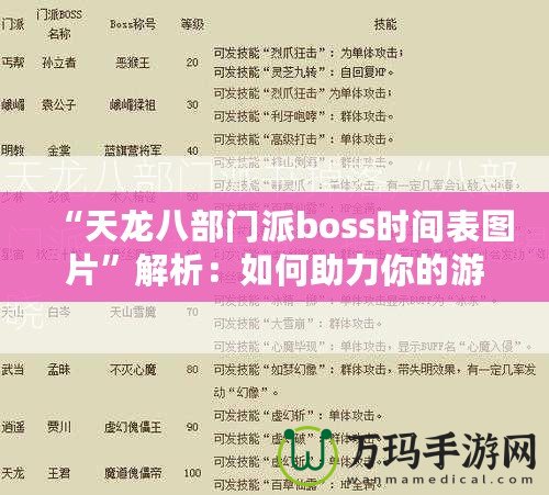 “天龍八部門派boss時間表圖片”解析：如何助力你的游戲進(jìn)階之路