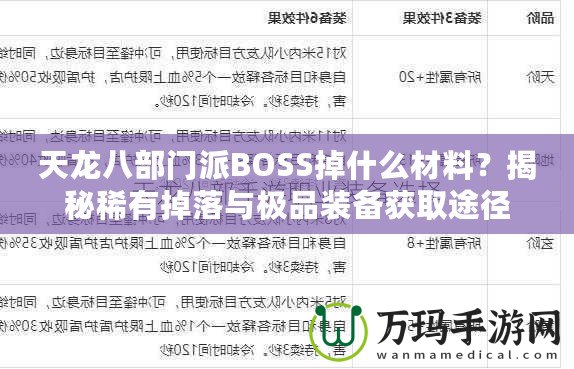 天龍八部門派BOSS掉什么材料？揭秘稀有掉落與極品裝備獲取途徑