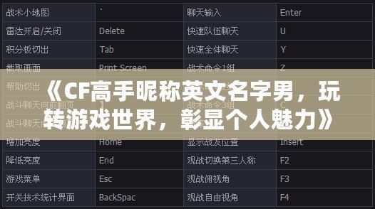 《CF高手昵稱英文名字男，玩轉(zhuǎn)游戲世界，彰顯個(gè)人魅力》