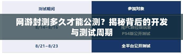 網(wǎng)游封測多久才能公測？揭秘背后的開發(fā)與測試周期